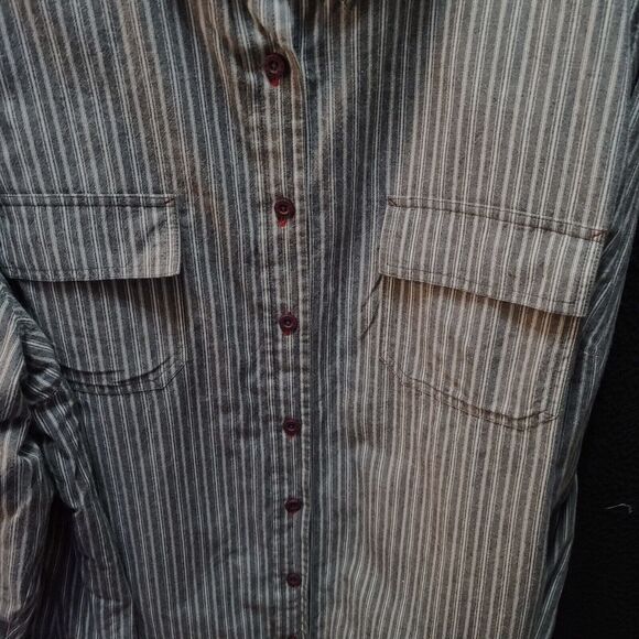 Liz & Me Womens Button Up Multi-Color Size 26/28 100% Cotton Striped Long Sleeve - Picture 10 of 12